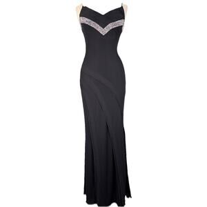 Clips Made In Italy Black Rhinestone Maxi Dress Size 40 Glam Party Formal NWOT